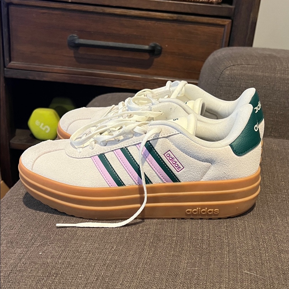 Adidas Women's White, Green, and Pink Sneakers